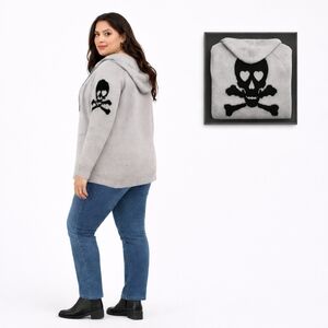 TORRID Plus Size 2X3X gray & black hooded skull graphic  Sweater/Jacket